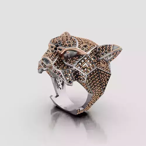 Printable 3D jewelry design of Lady ring Tiger face