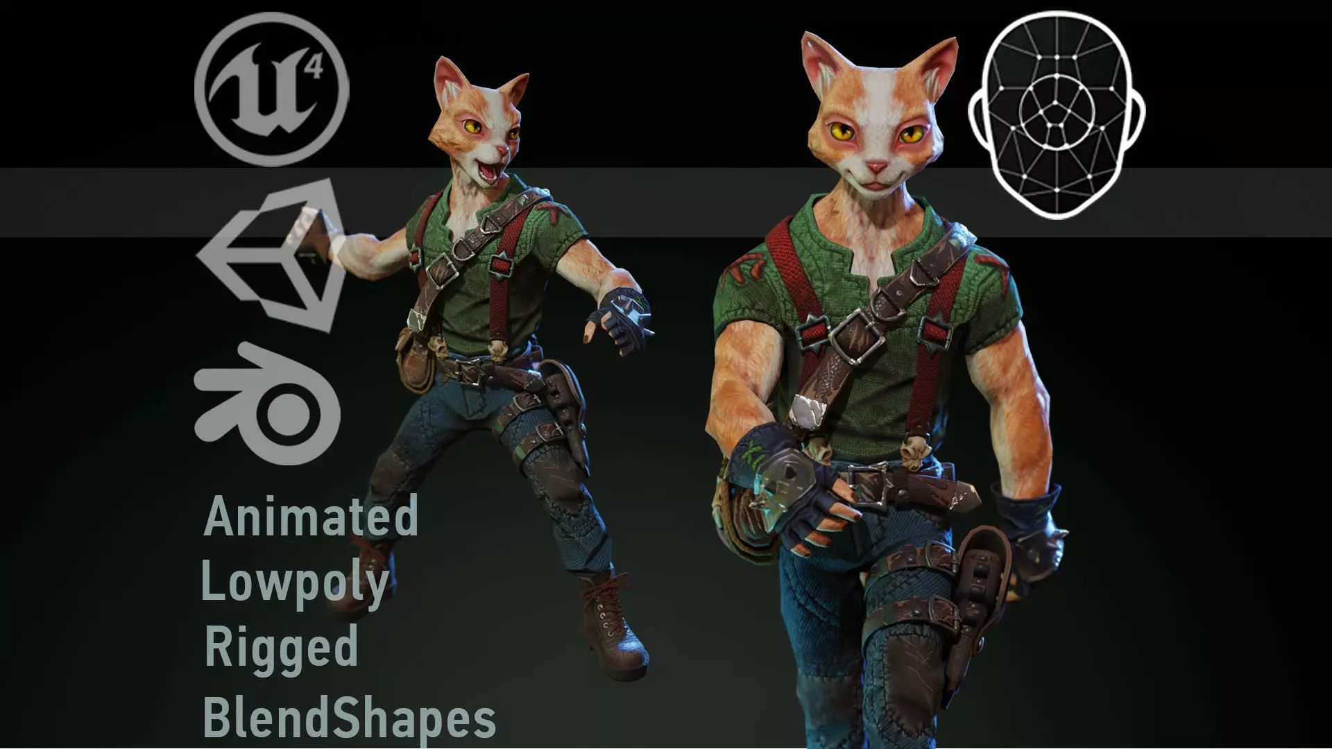 Cat man Low-poly 3D model_0