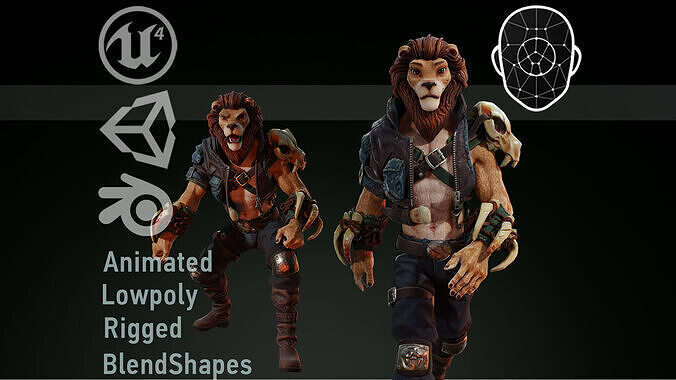 Lion Man Low-poly 3D model