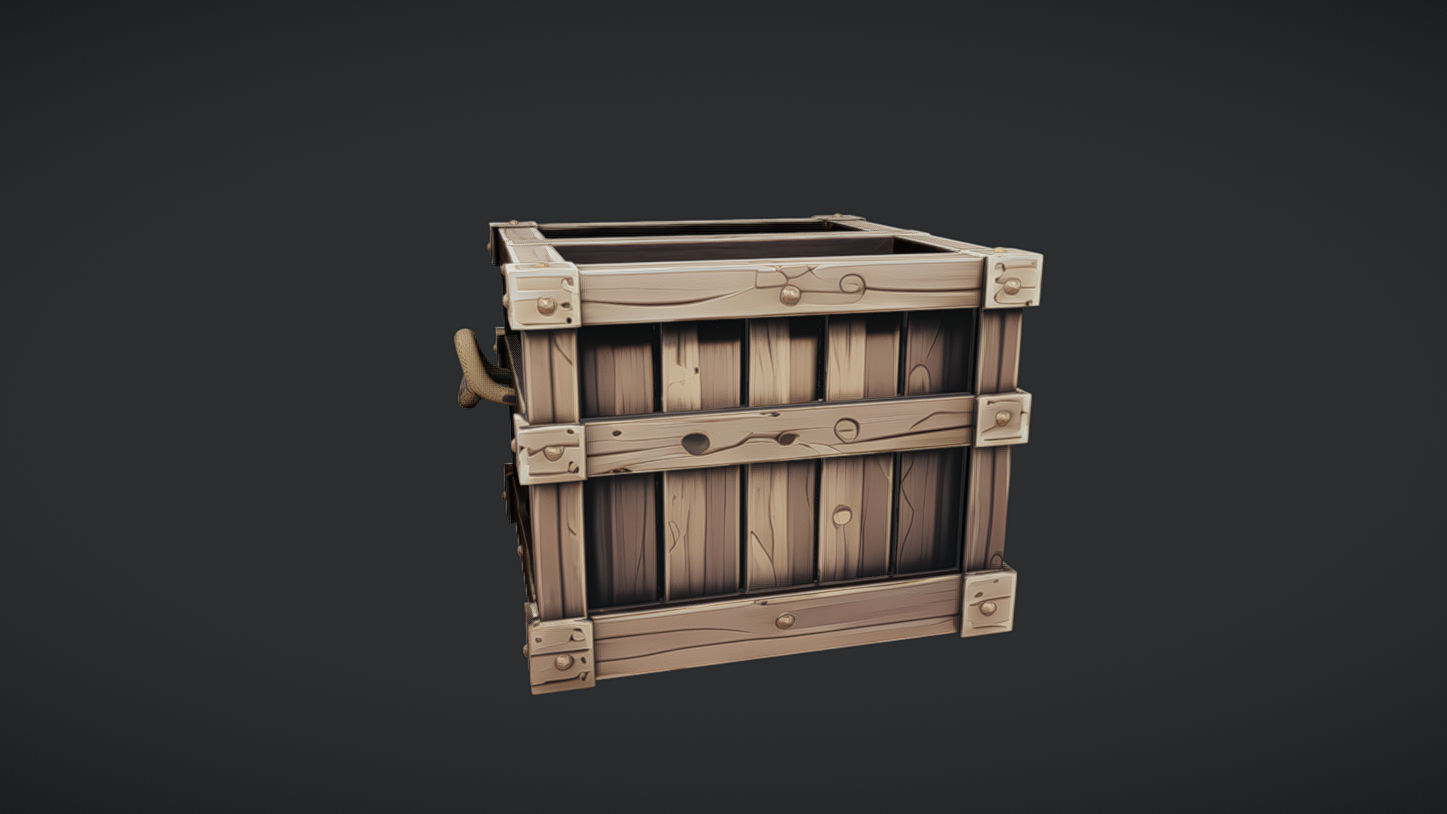 wooden storage crate 3D model_1