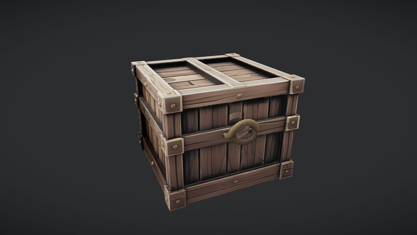 wooden storage crate 3D model_3