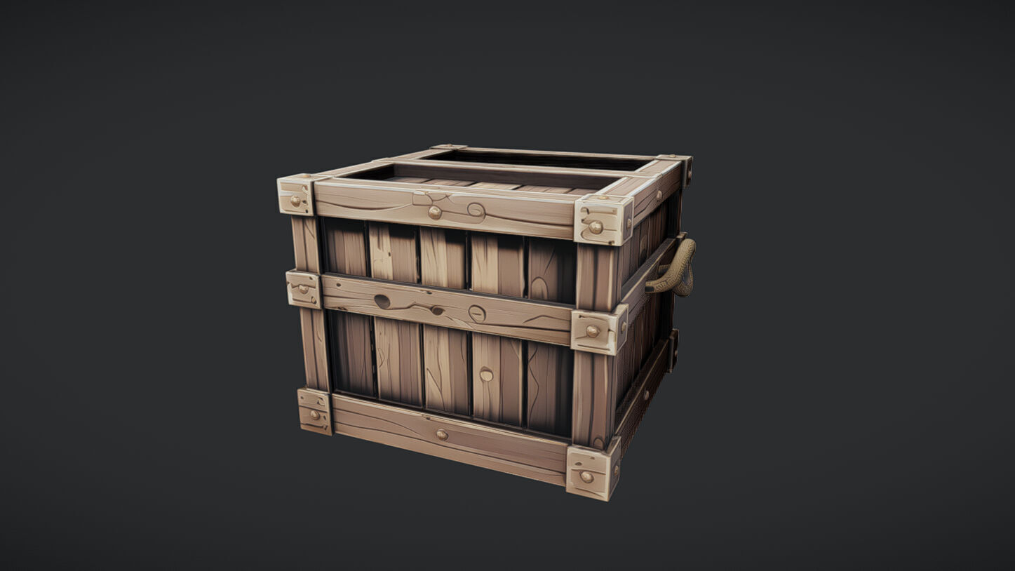 wooden storage crate 3D model_2