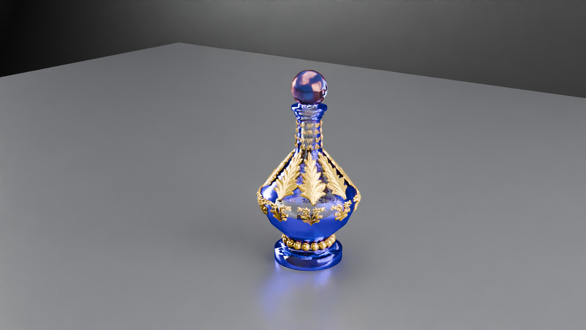 Blue Perfume In Glass Bottles 3D model_3