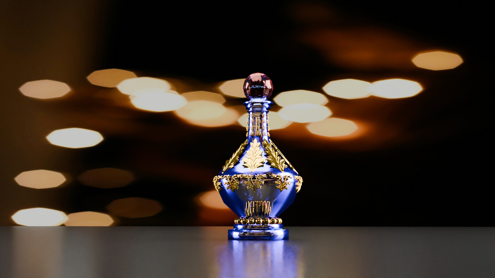 Blue Perfume In Glass Bottles 3D model_1