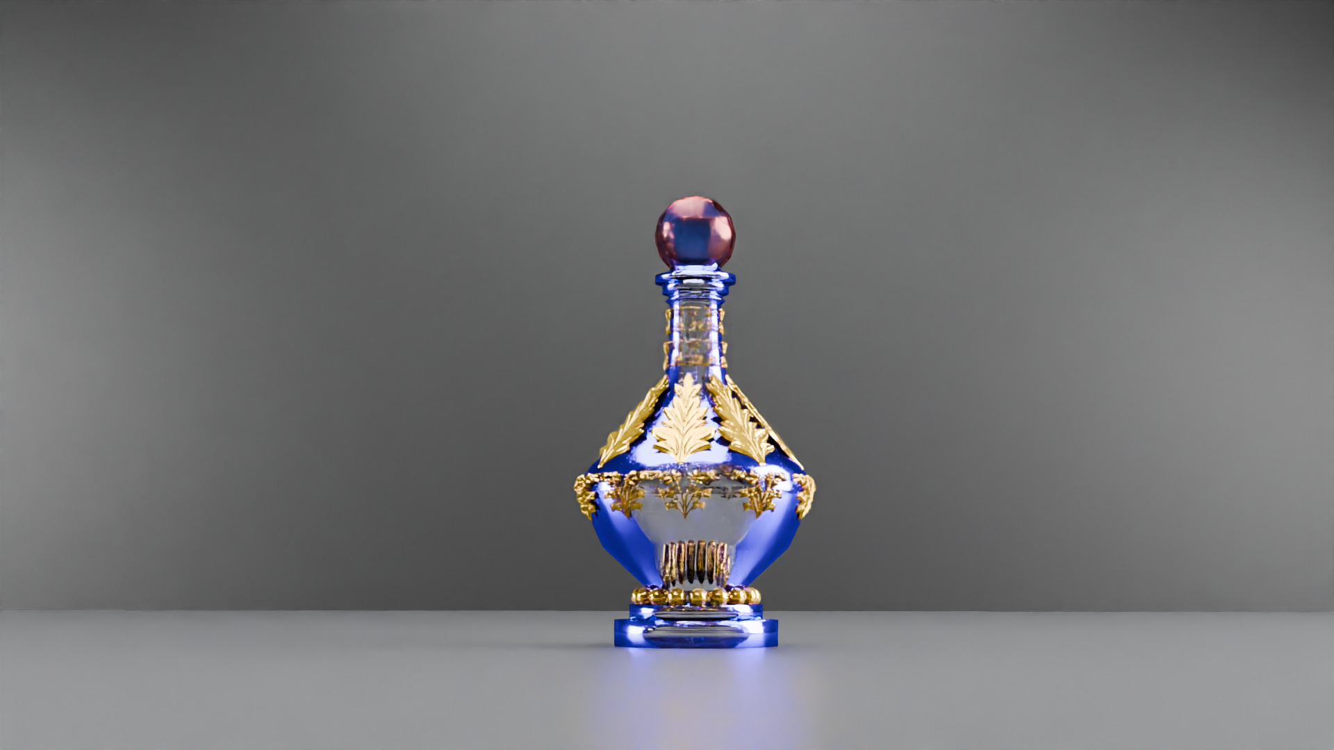 Blue Perfume In Glass Bottles 3D model_2