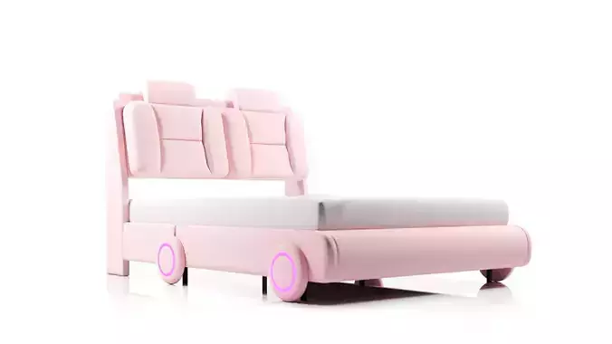Homfa Queen Size Bed Frame with LED Wheel 3D model