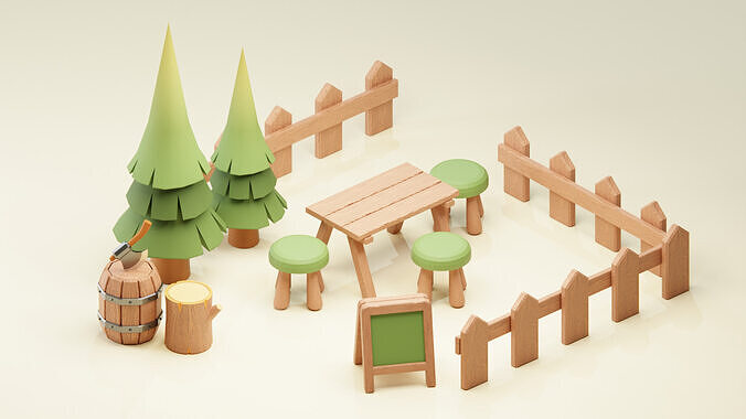 Waffle House - Cartoon Game Isometric Low-poly 3D model 6