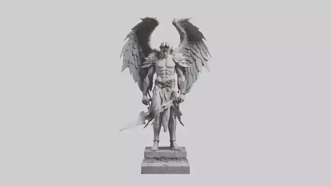 Fallen Angel Warrior statue model Low-poly 3D model