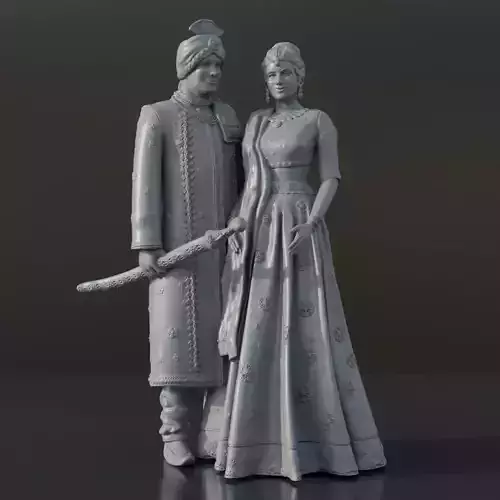 Royal Indian Wedding Couple - 3D Print Ready STL Model 3D print model