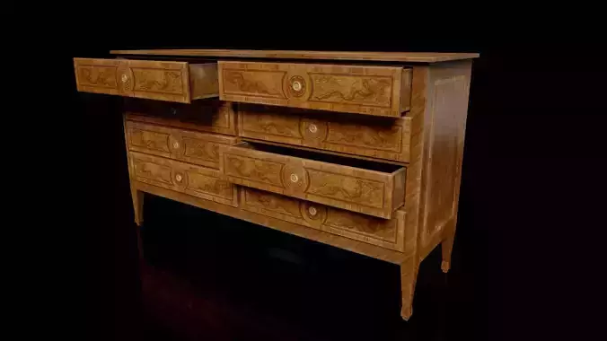 Antique Burl Wood Dresser - High-Quality PBR