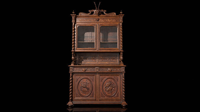 Exqisite Carved Oak Hunting Cupboard - High-Quality PBR Low-poly 3D model