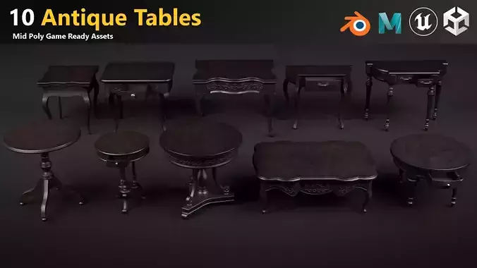 10 Antique Tables - Game Ready