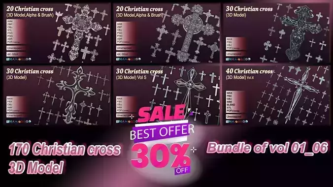 170 Christian cross 3D Model Bundle Vol 1-6  3D Model Collection