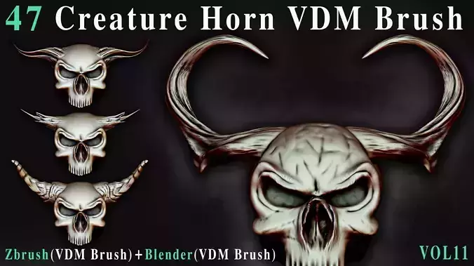 47 Creature Horn VDM Brush  - For ZBrush and Blender - Vol11