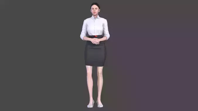 Asian women character Low-poly 3D model