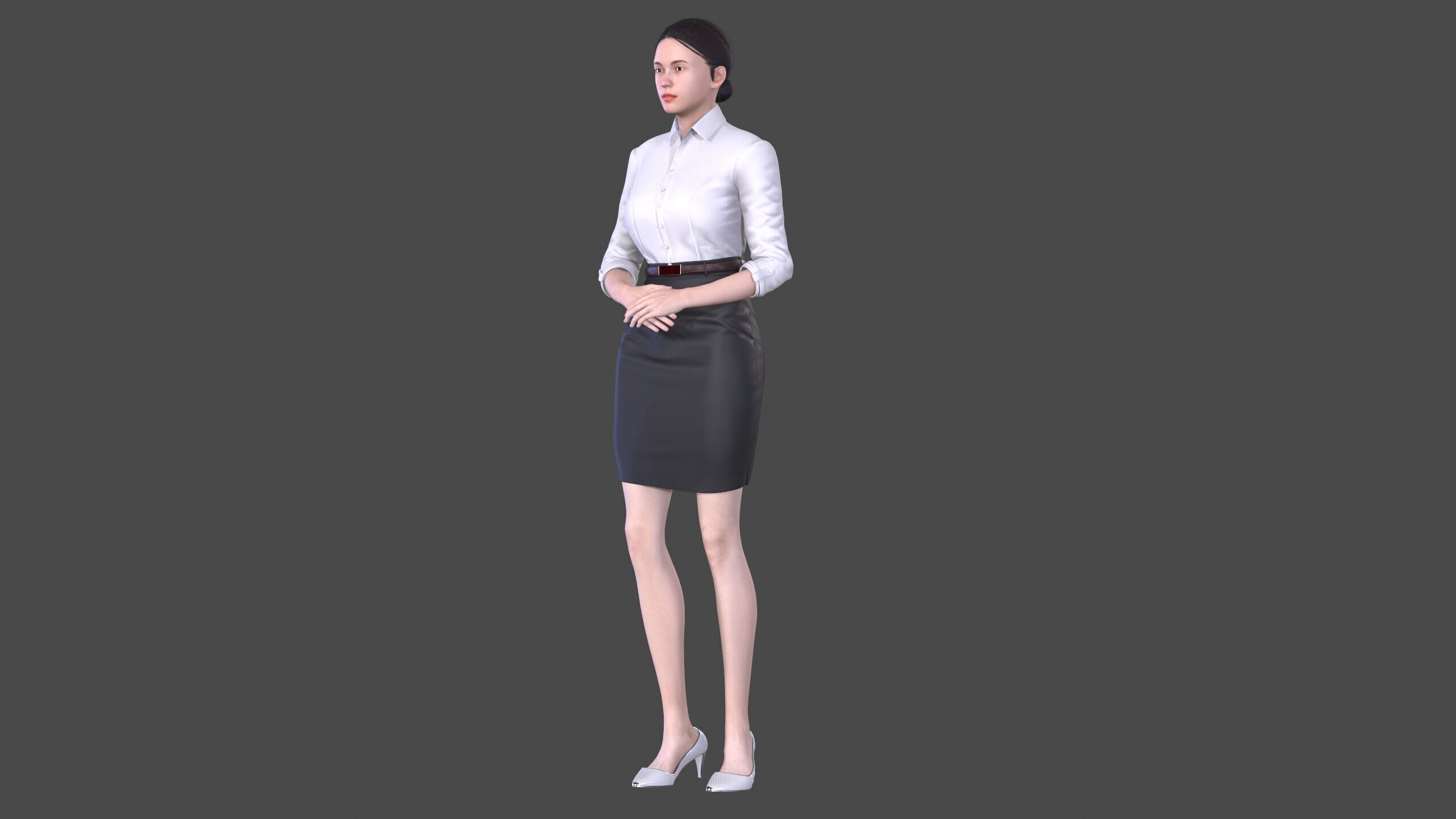 Asian women character Low-poly 3D model_1