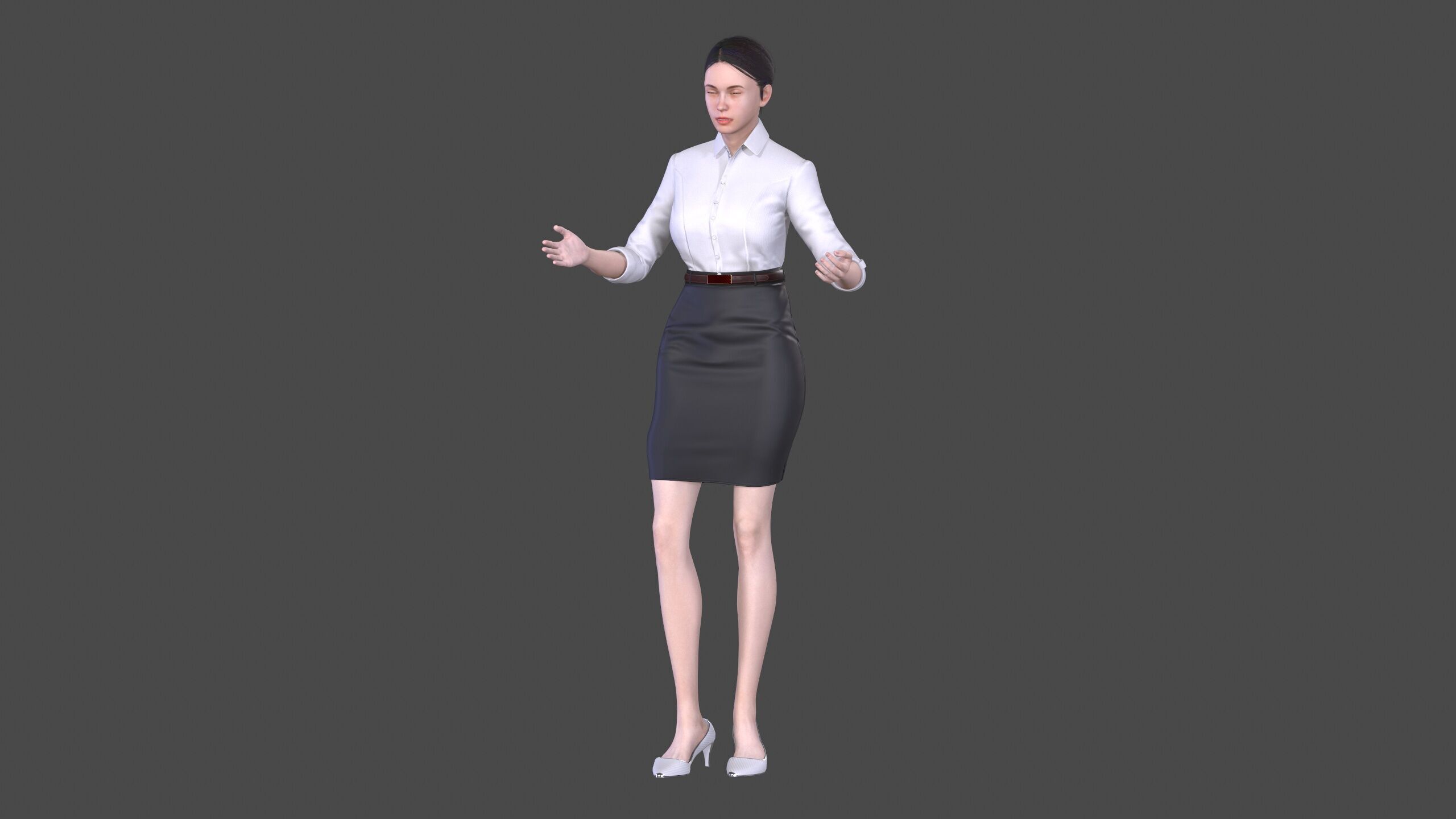 Asian women character Low-poly 3D model_9