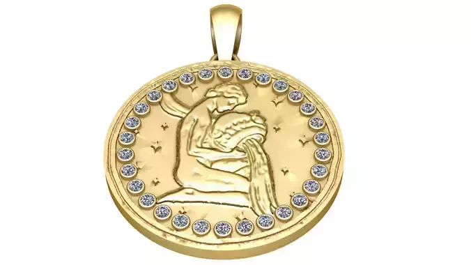 AQUARIUS COIN PENDANT 3D PRINTABLE MODEL 