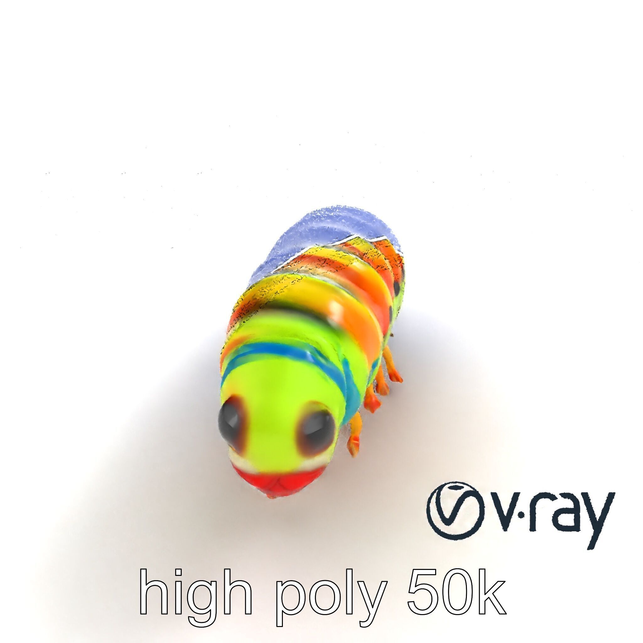 Technicolor Caterpillar Neon Stripes Sculpture model pack Low-poly 3D model_21