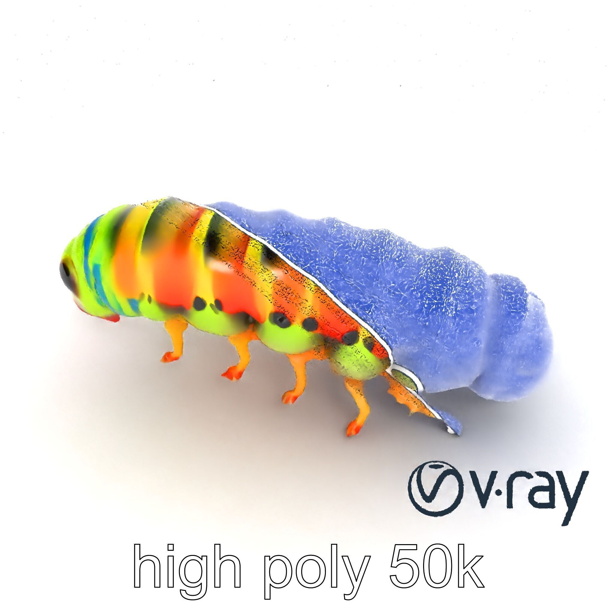 Technicolor Caterpillar Neon Stripes Sculpture model pack Low-poly 3D model_18
