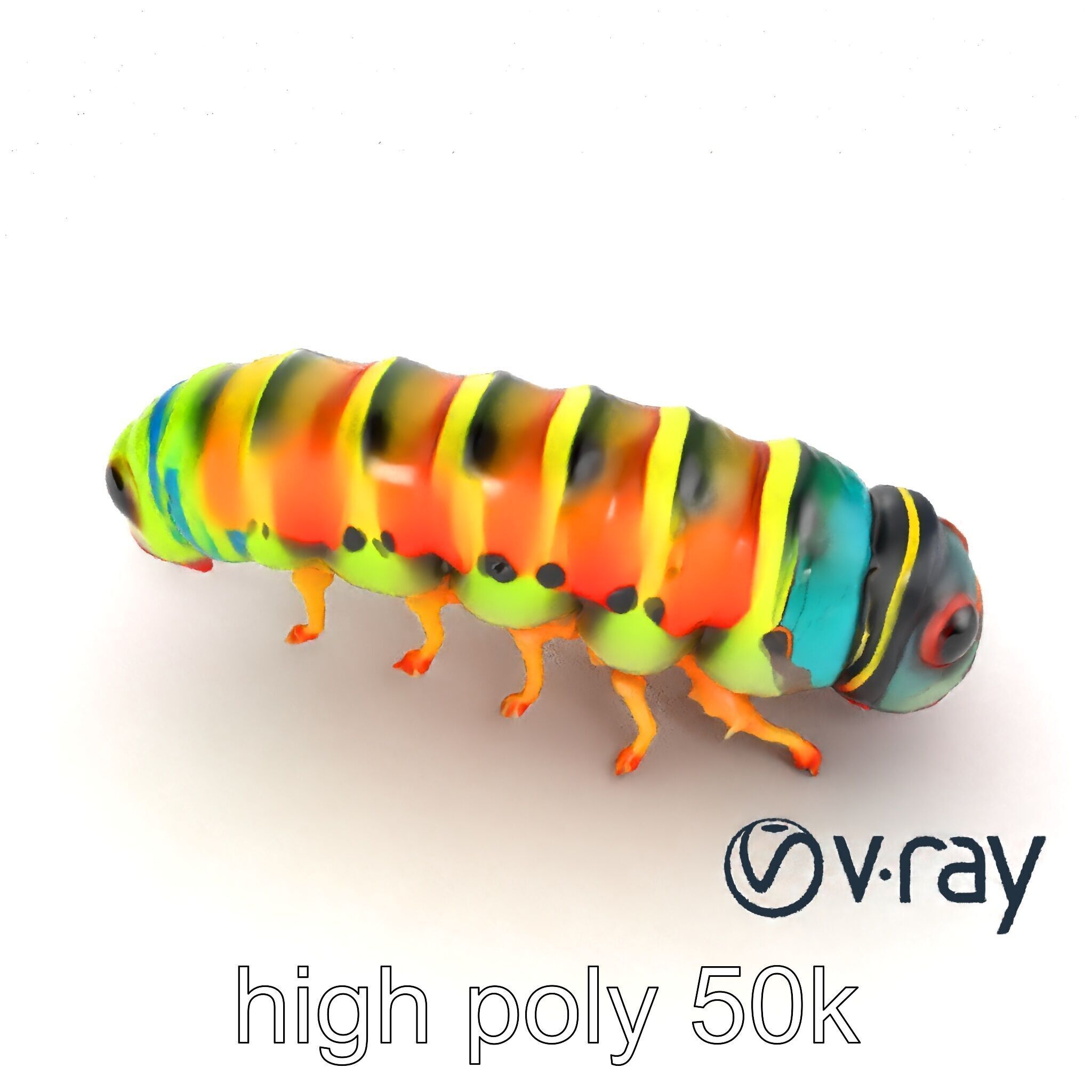 Technicolor Caterpillar Neon Stripes Sculpture model pack Low-poly 3D model_11