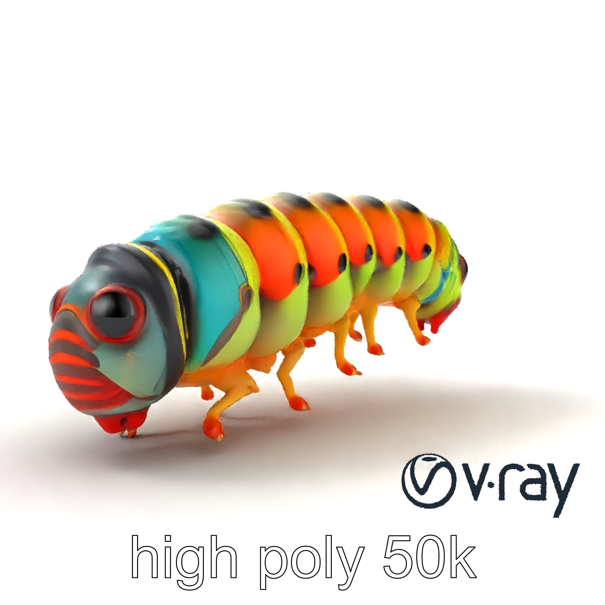 Technicolor Caterpillar Neon Stripes Sculpture model pack Low-poly 3D model_13