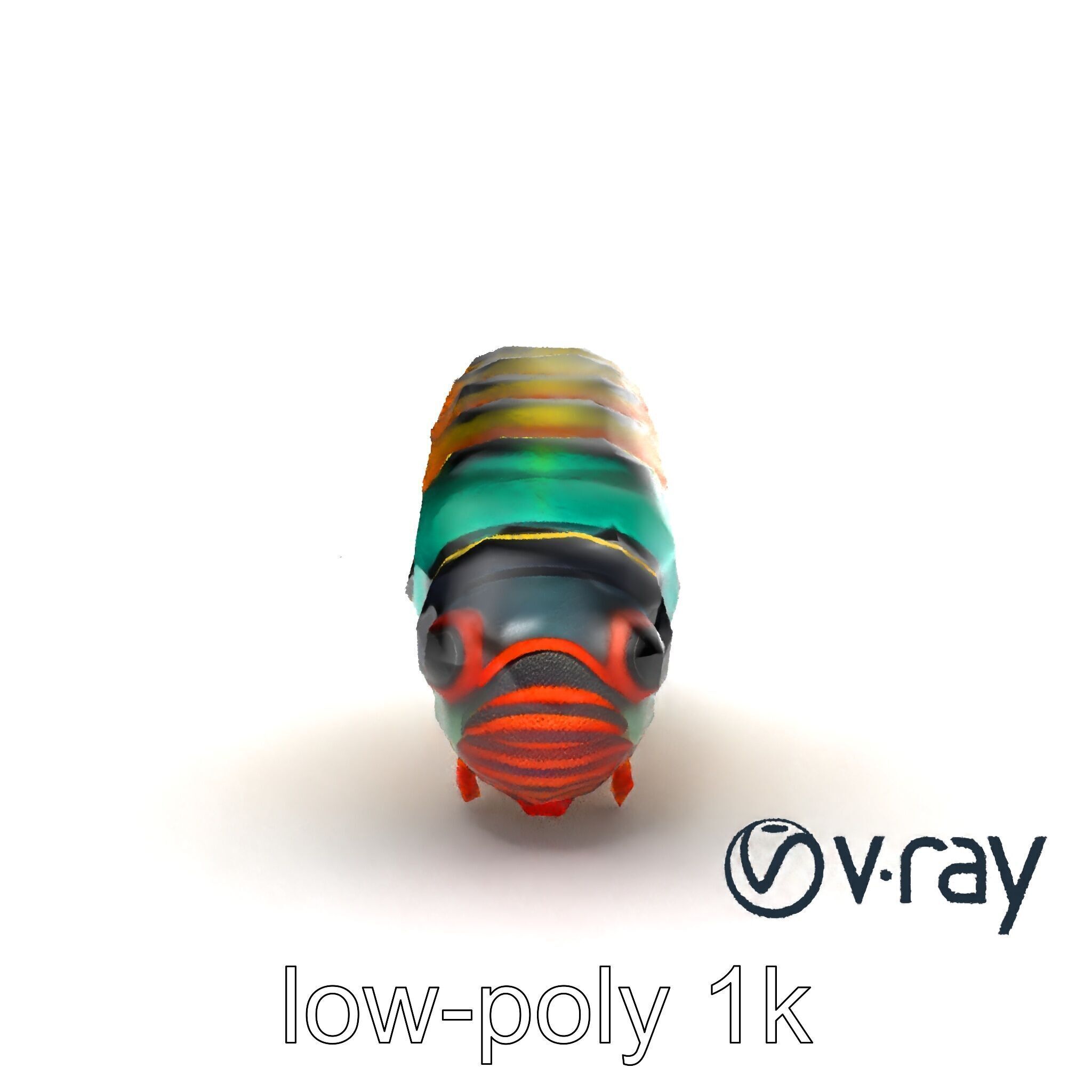 Technicolor Caterpillar Neon Stripes Sculpture model pack Low-poly 3D model_25