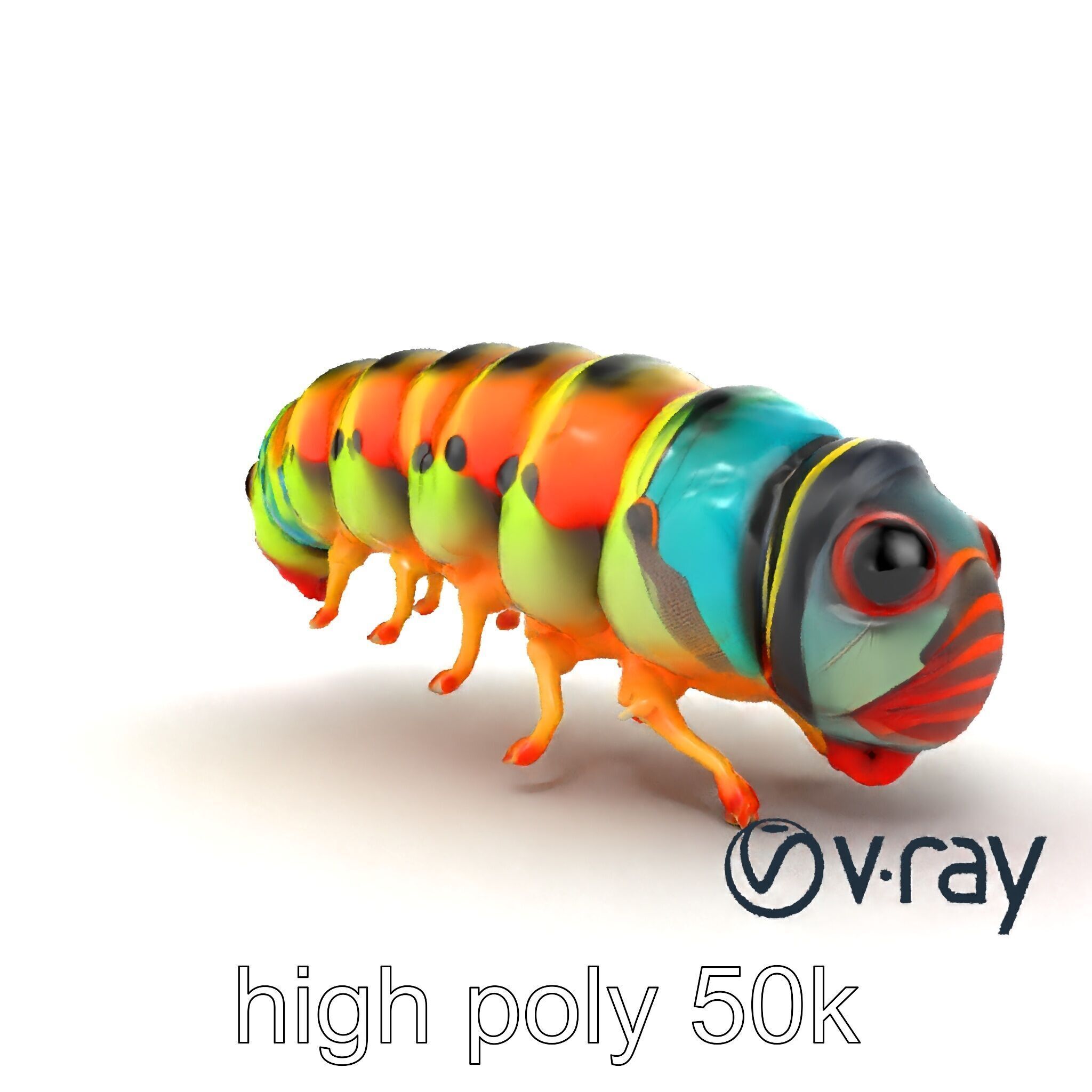 Technicolor Caterpillar Neon Stripes Sculpture model pack Low-poly 3D model_27