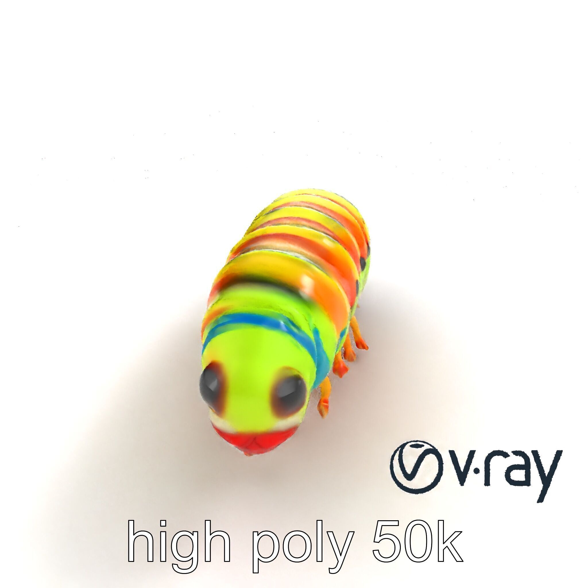 Technicolor Caterpillar Neon Stripes Sculpture model pack Low-poly 3D model_9