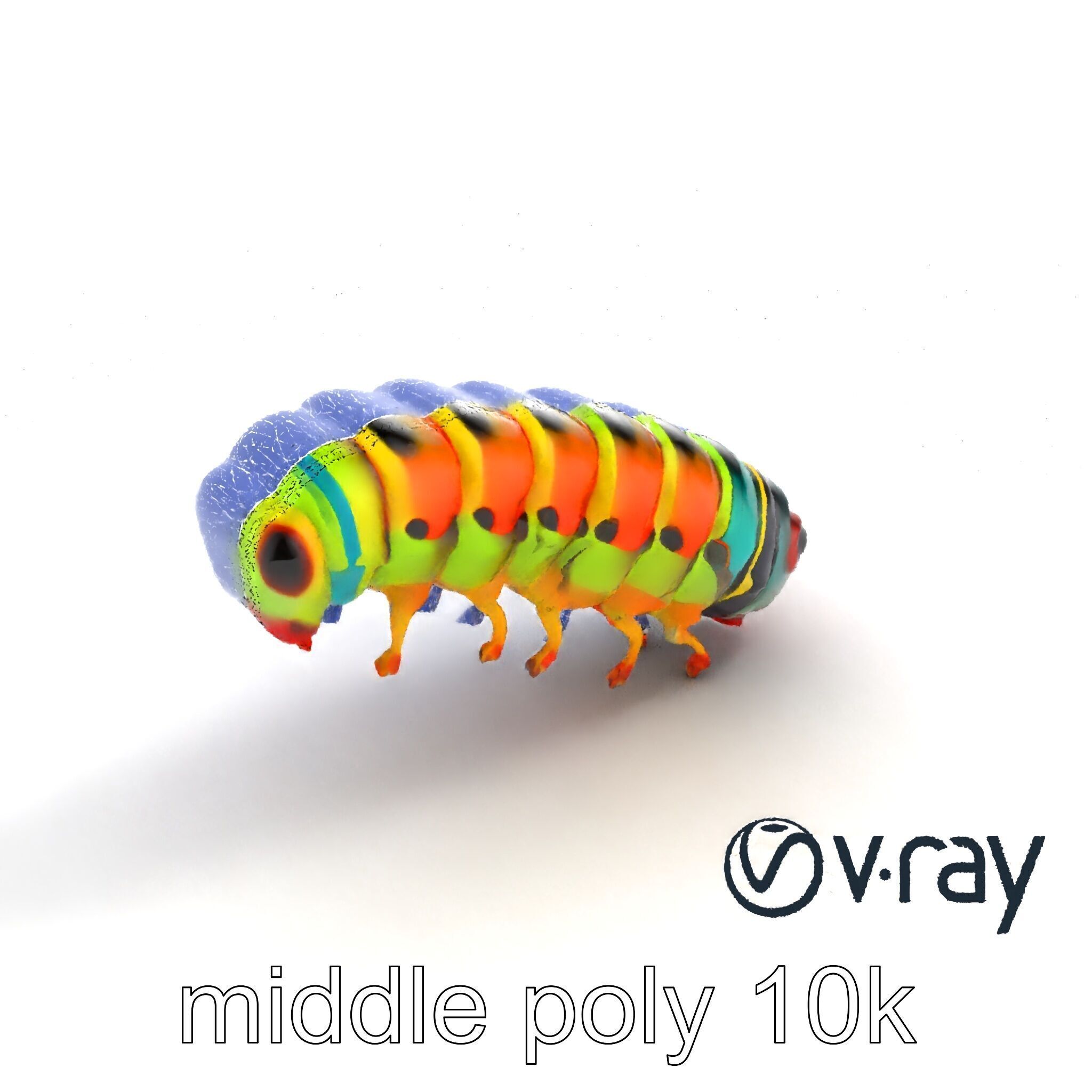Technicolor Caterpillar Neon Stripes Sculpture model pack Low-poly 3D model_30