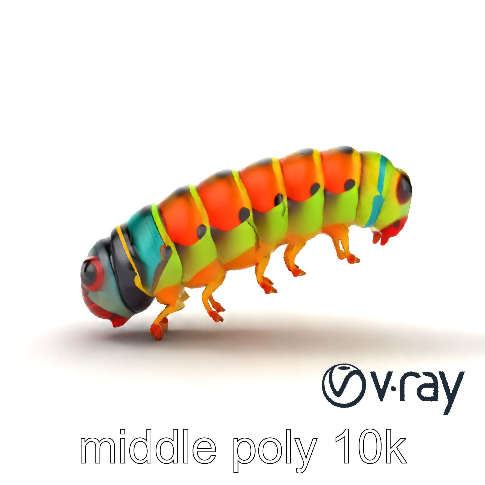 Technicolor Caterpillar Neon Stripes Sculpture model pack Low-poly 3D model_19