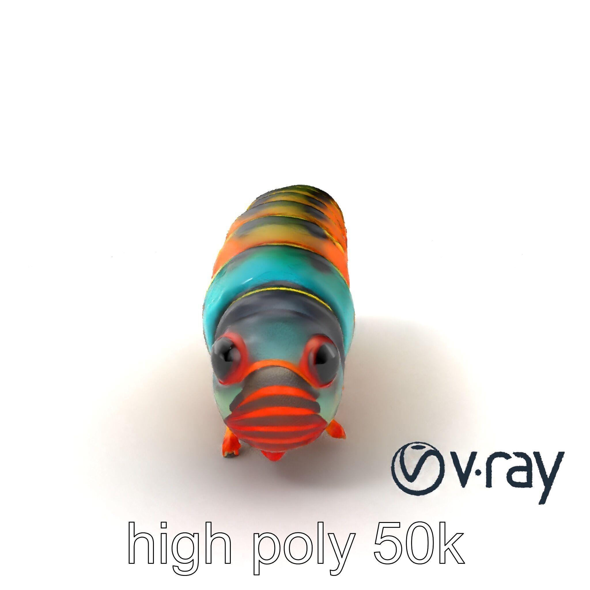 Technicolor Caterpillar Neon Stripes Sculpture model pack Low-poly 3D model_2