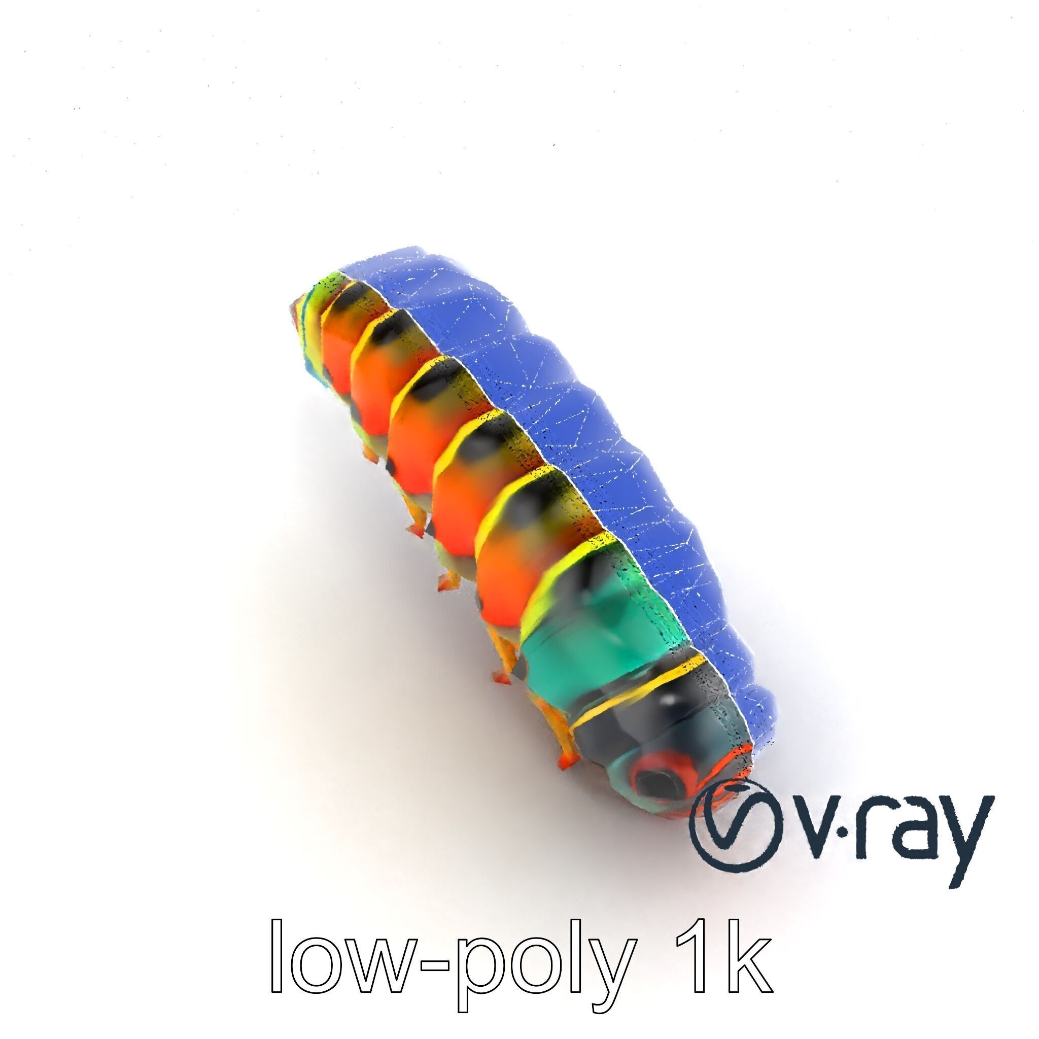 Technicolor Caterpillar Neon Stripes Sculpture model pack Low-poly 3D model_16