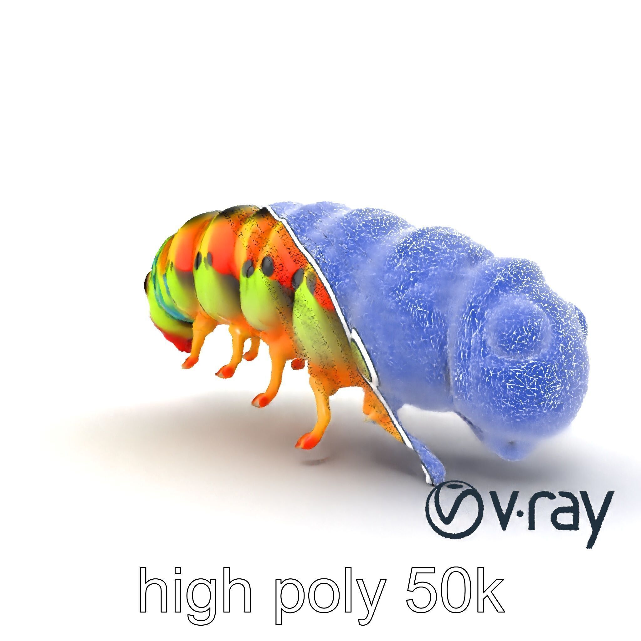 Technicolor Caterpillar Neon Stripes Sculpture model pack Low-poly 3D model_22