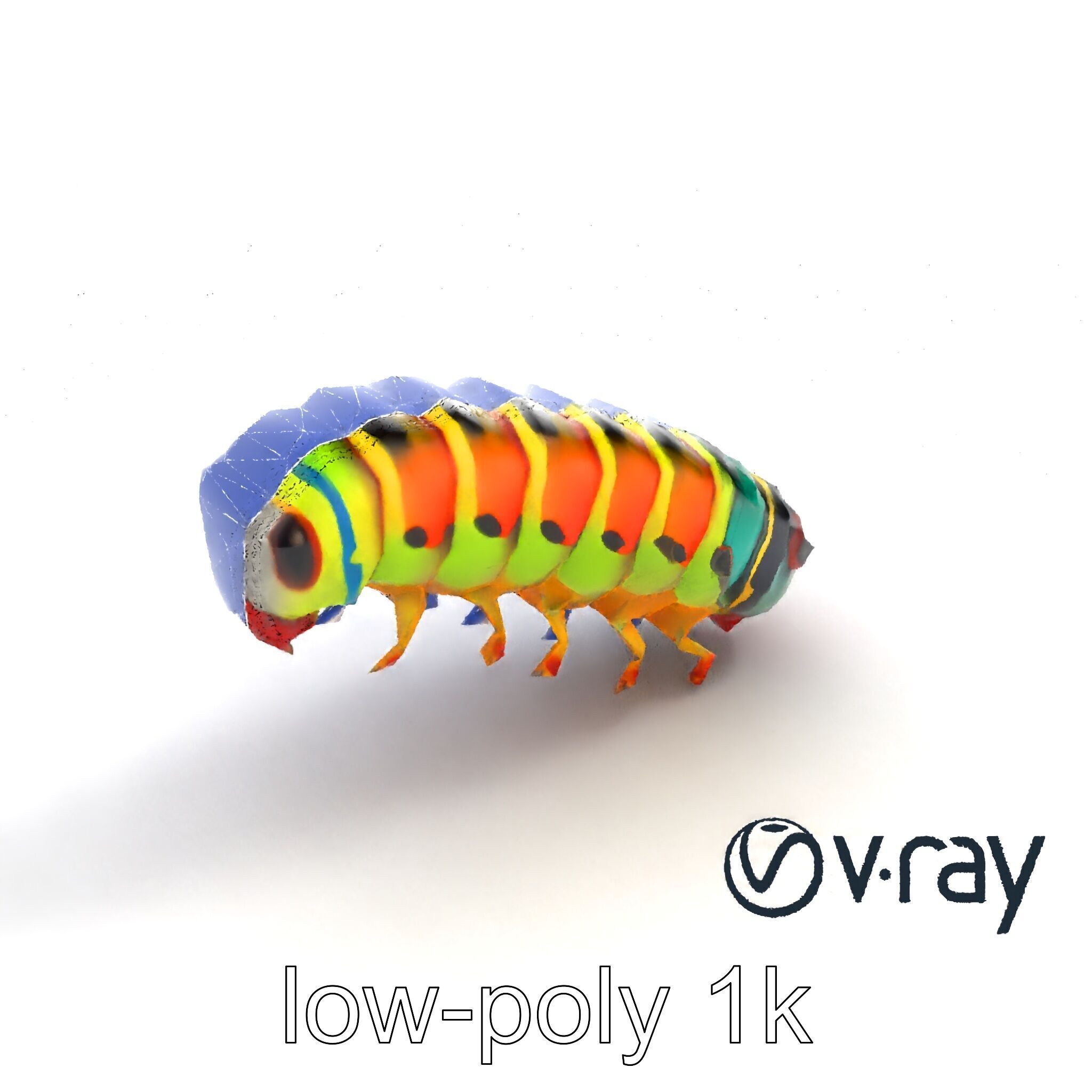 Technicolor Caterpillar Neon Stripes Sculpture model pack Low-poly 3D model_26