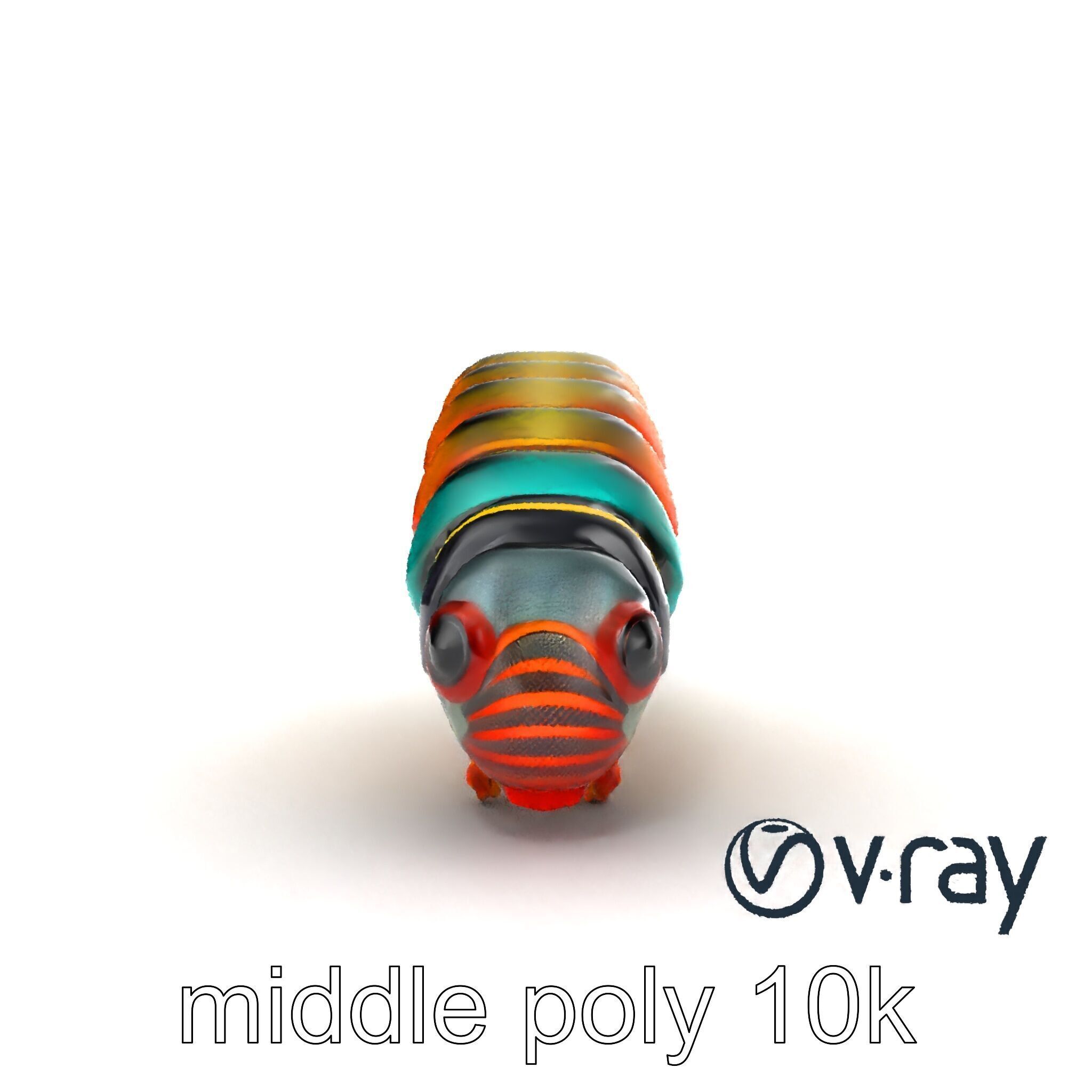 Technicolor Caterpillar Neon Stripes Sculpture model pack Low-poly 3D model_15