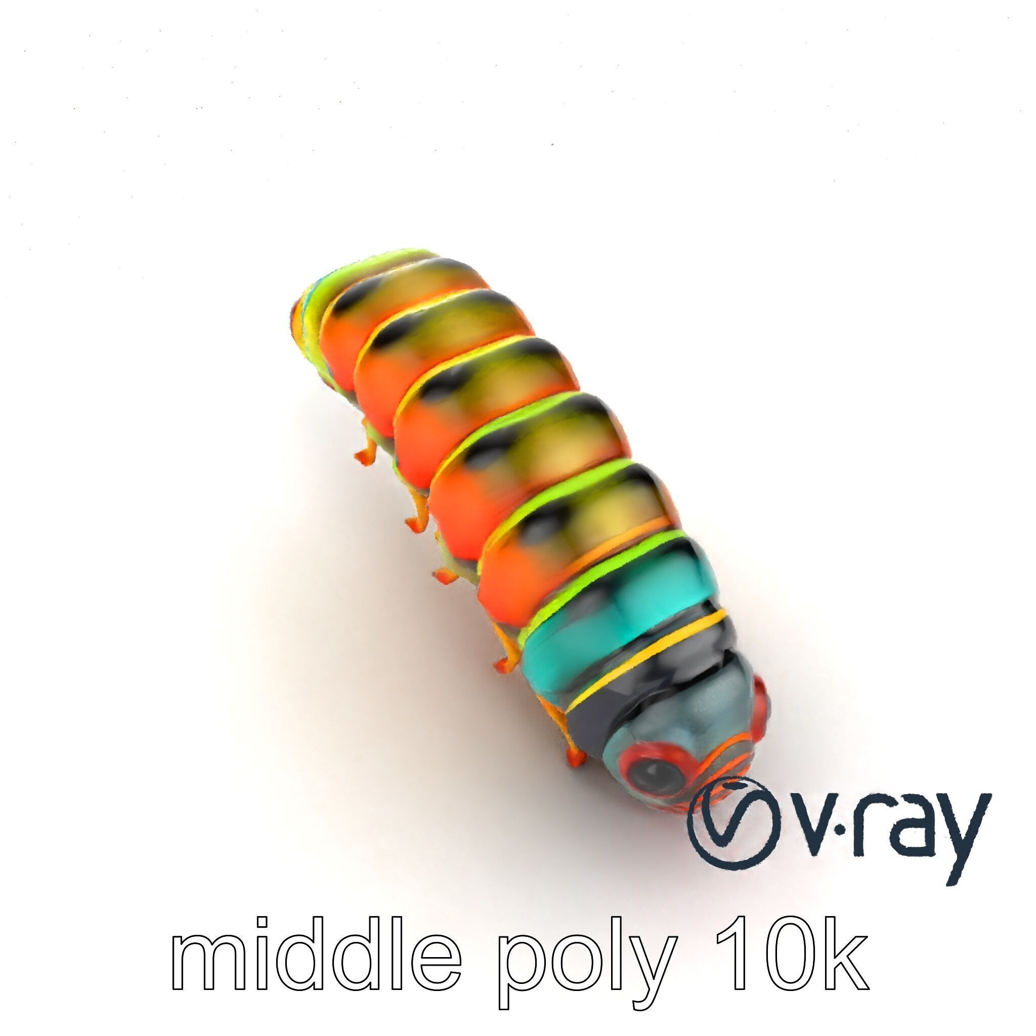 Technicolor Caterpillar Neon Stripes Sculpture model pack Low-poly 3D model_10