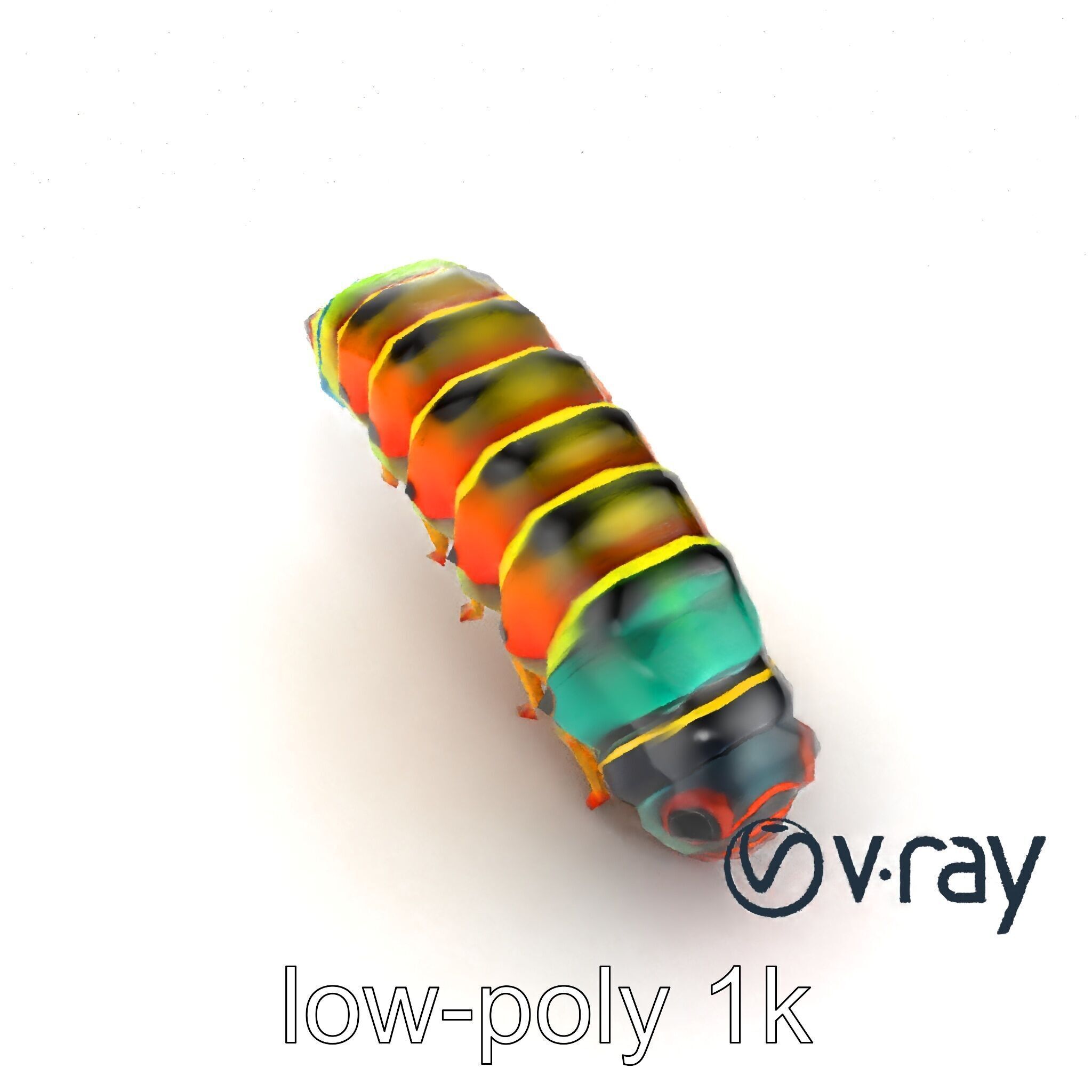 Technicolor Caterpillar Neon Stripes Sculpture model pack Low-poly 3D model_12