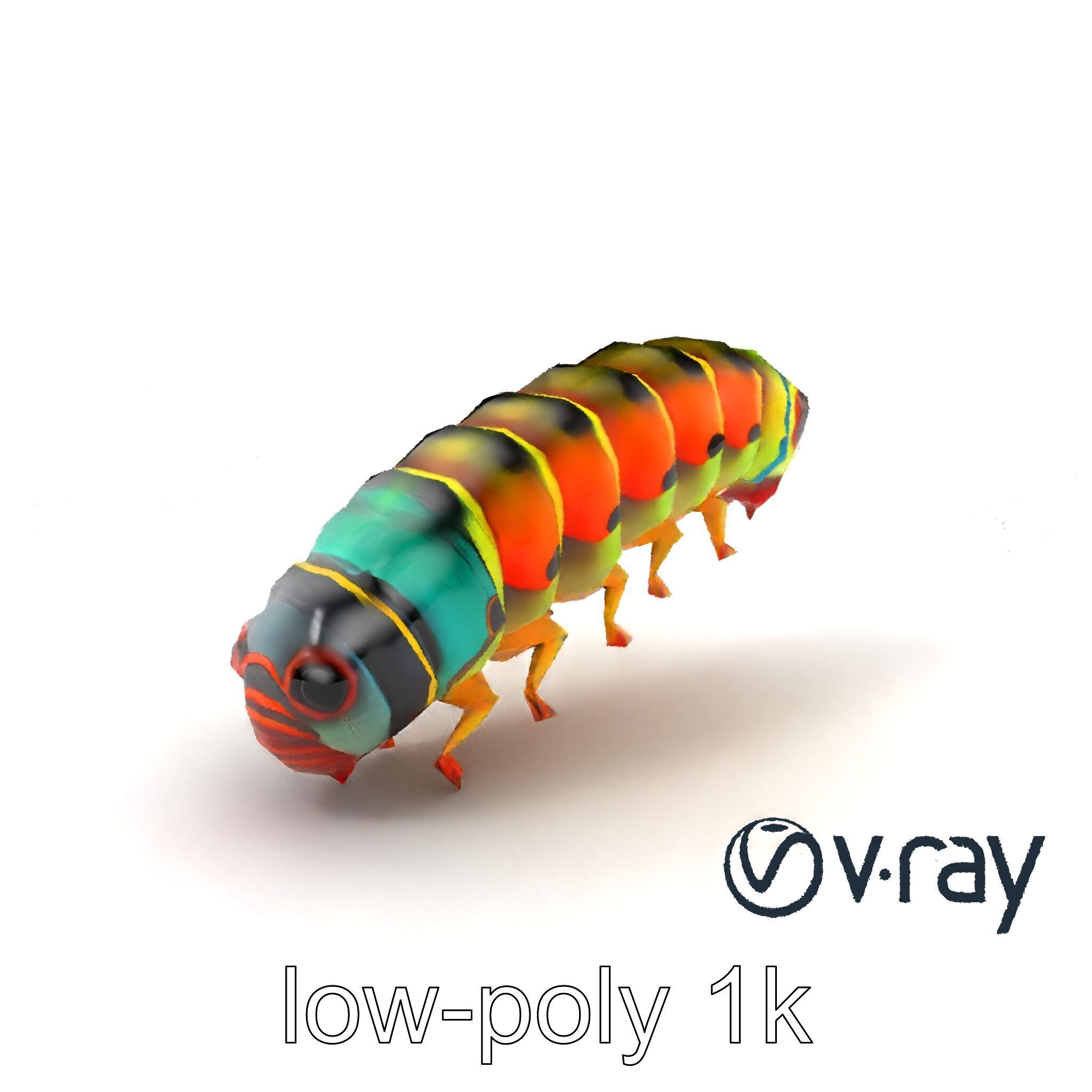 Technicolor Caterpillar Neon Stripes Sculpture model pack Low-poly 3D model_4