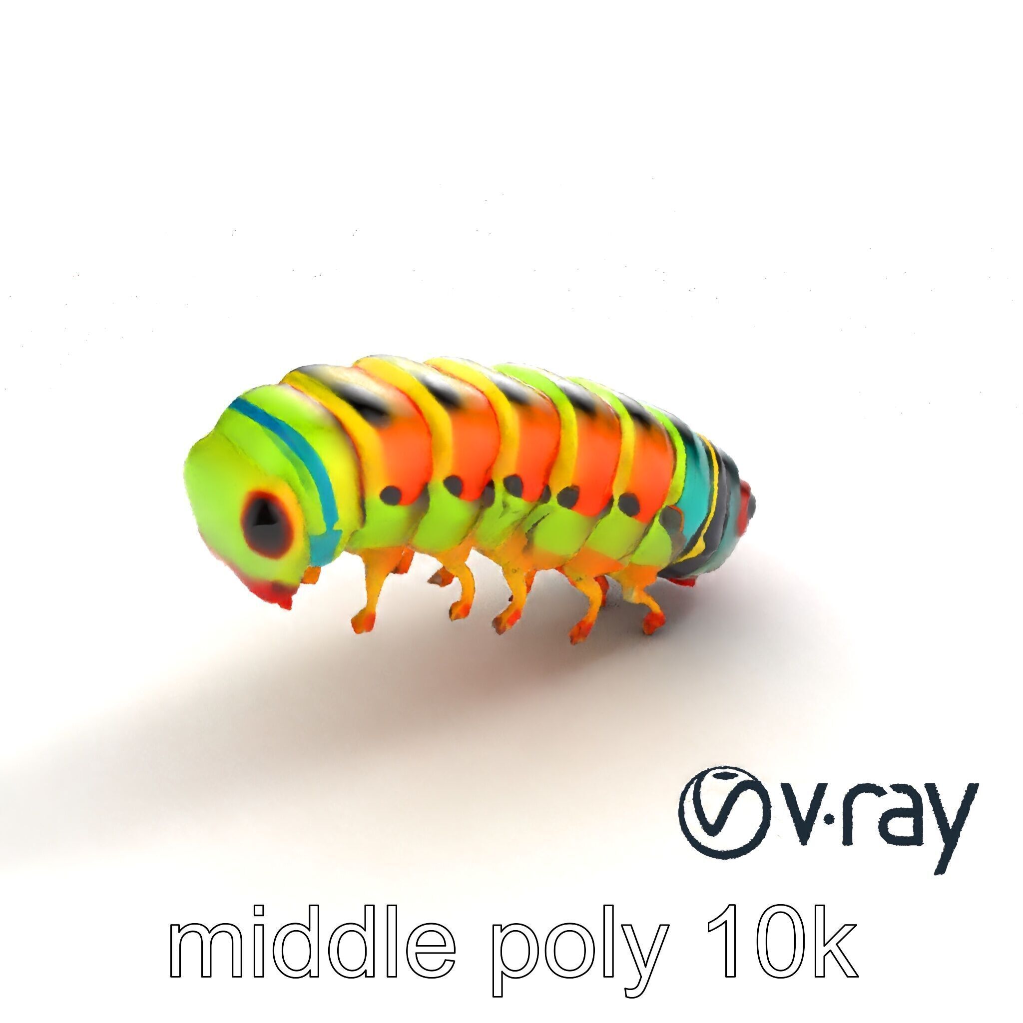 Technicolor Caterpillar Neon Stripes Sculpture model pack Low-poly 3D model_7