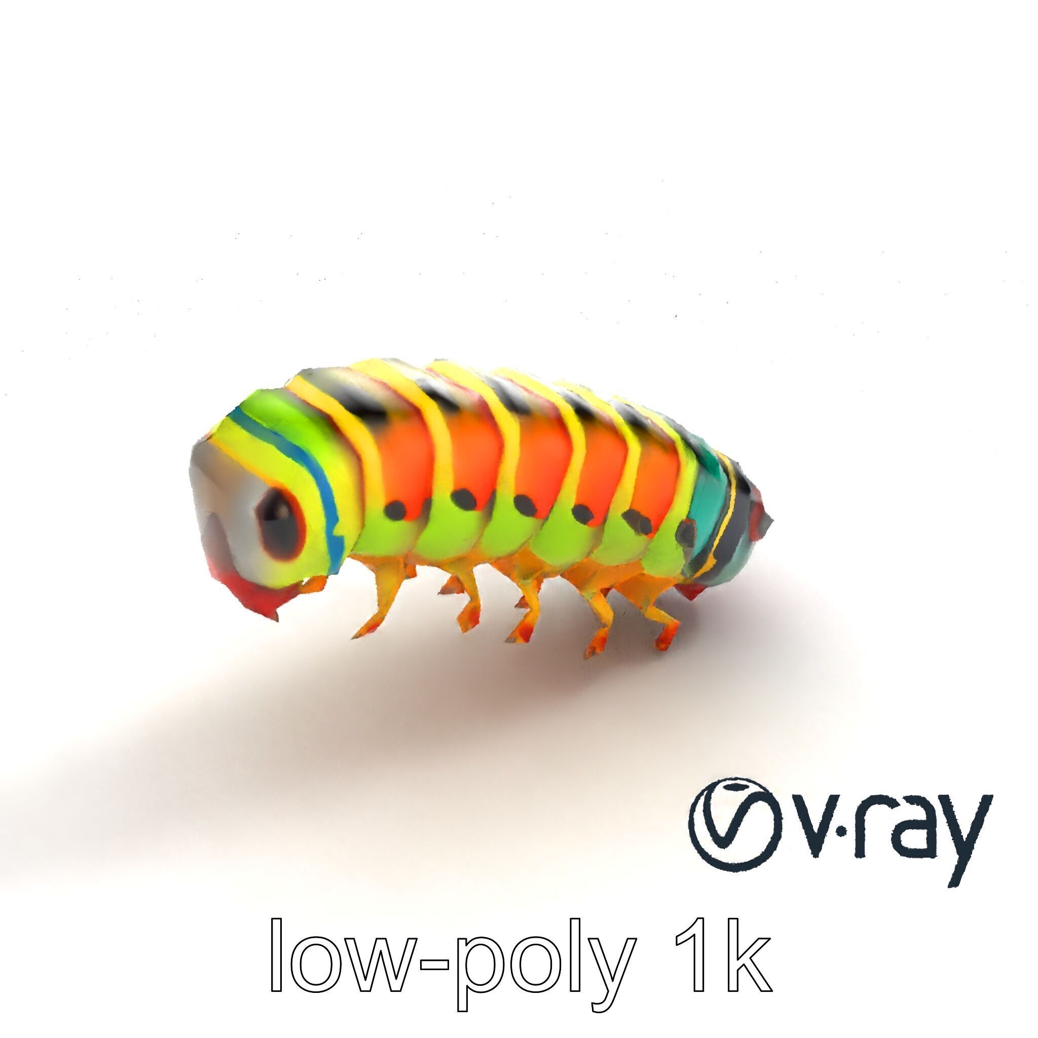 Technicolor Caterpillar Neon Stripes Sculpture model pack Low-poly 3D model_8