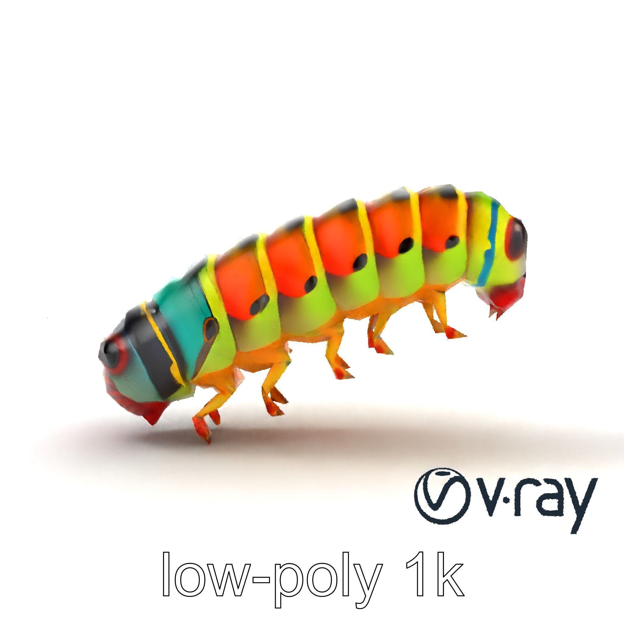 Technicolor Caterpillar Neon Stripes Sculpture model pack Low-poly 3D model_17