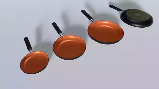 Frying pans set 4 Low-poly 3D model