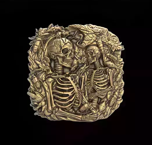 Skull Bas-Relief Artwork STL File for 3D Printing