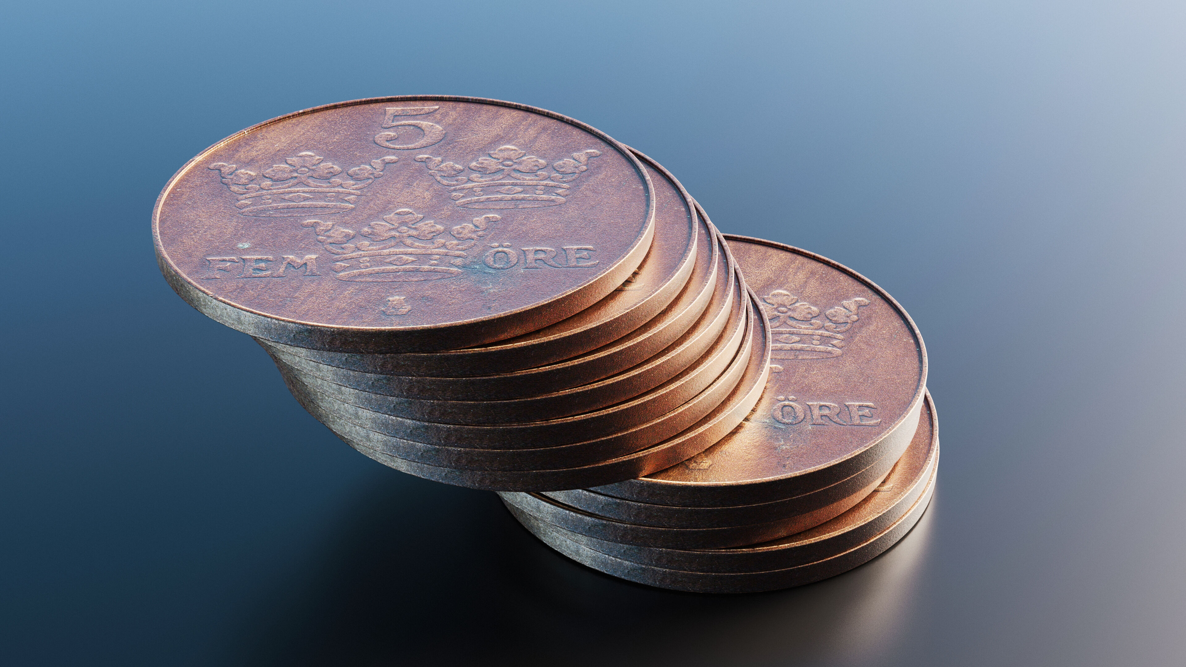 Swedish 5 Ore coin Low-poly 3D model_7