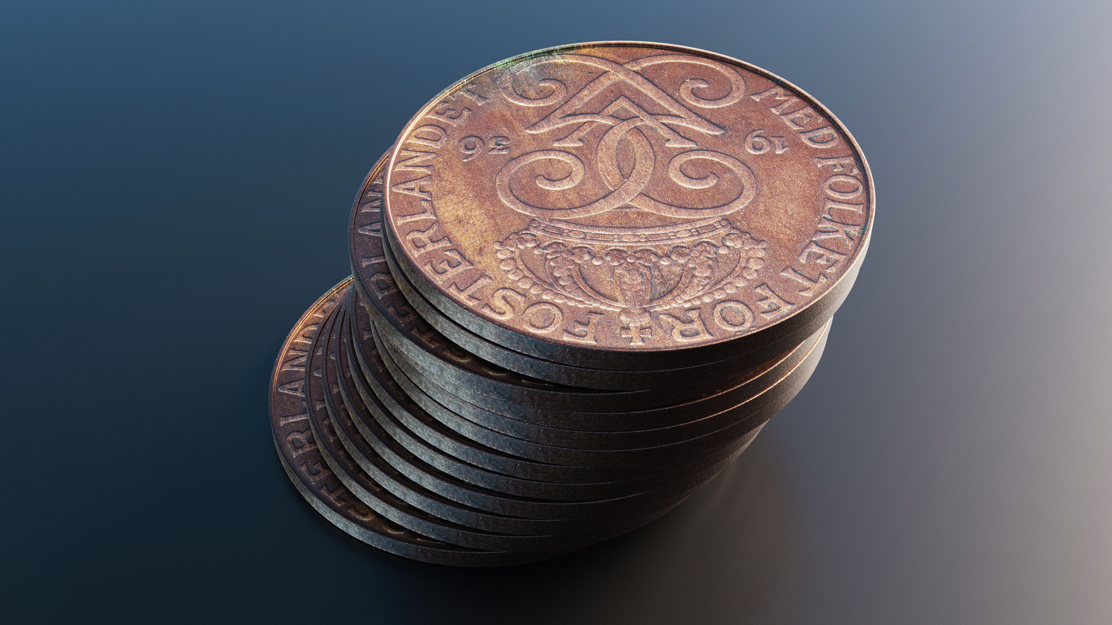 Swedish 5 Ore coin Low-poly 3D model_5