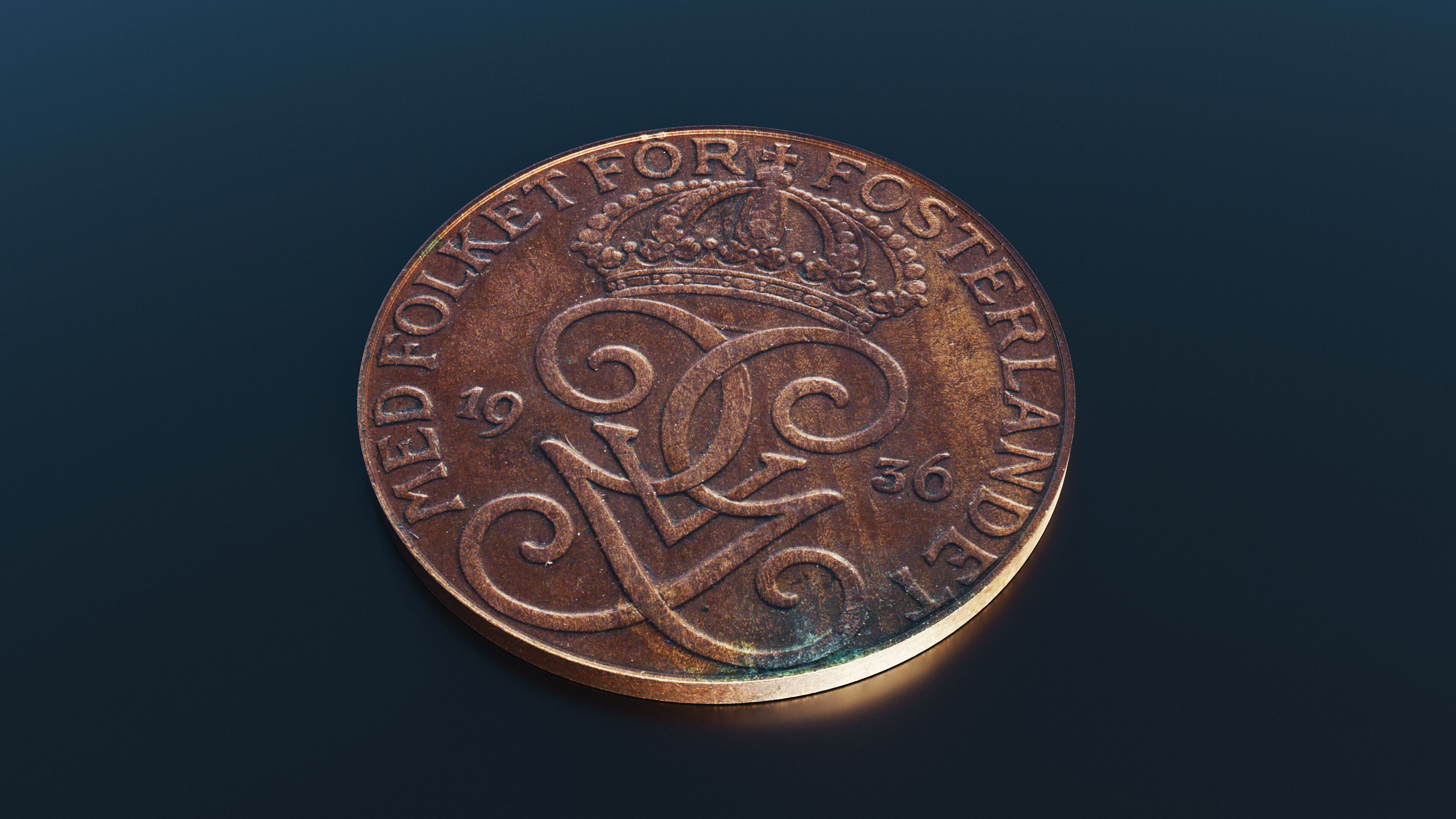 Swedish 5 Ore coin Low-poly 3D model_4