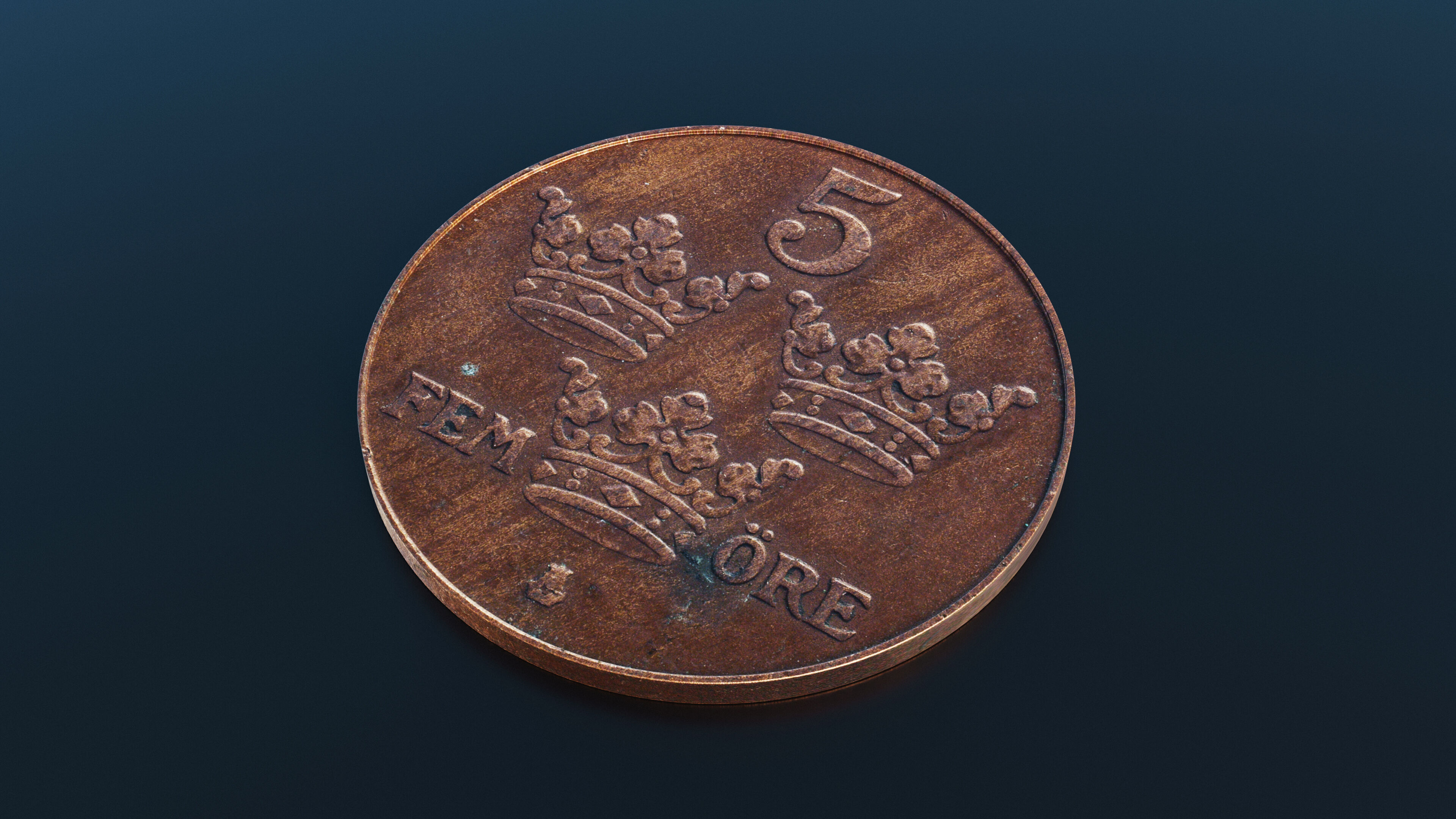 Swedish 5 Ore coin Low-poly 3D model_3