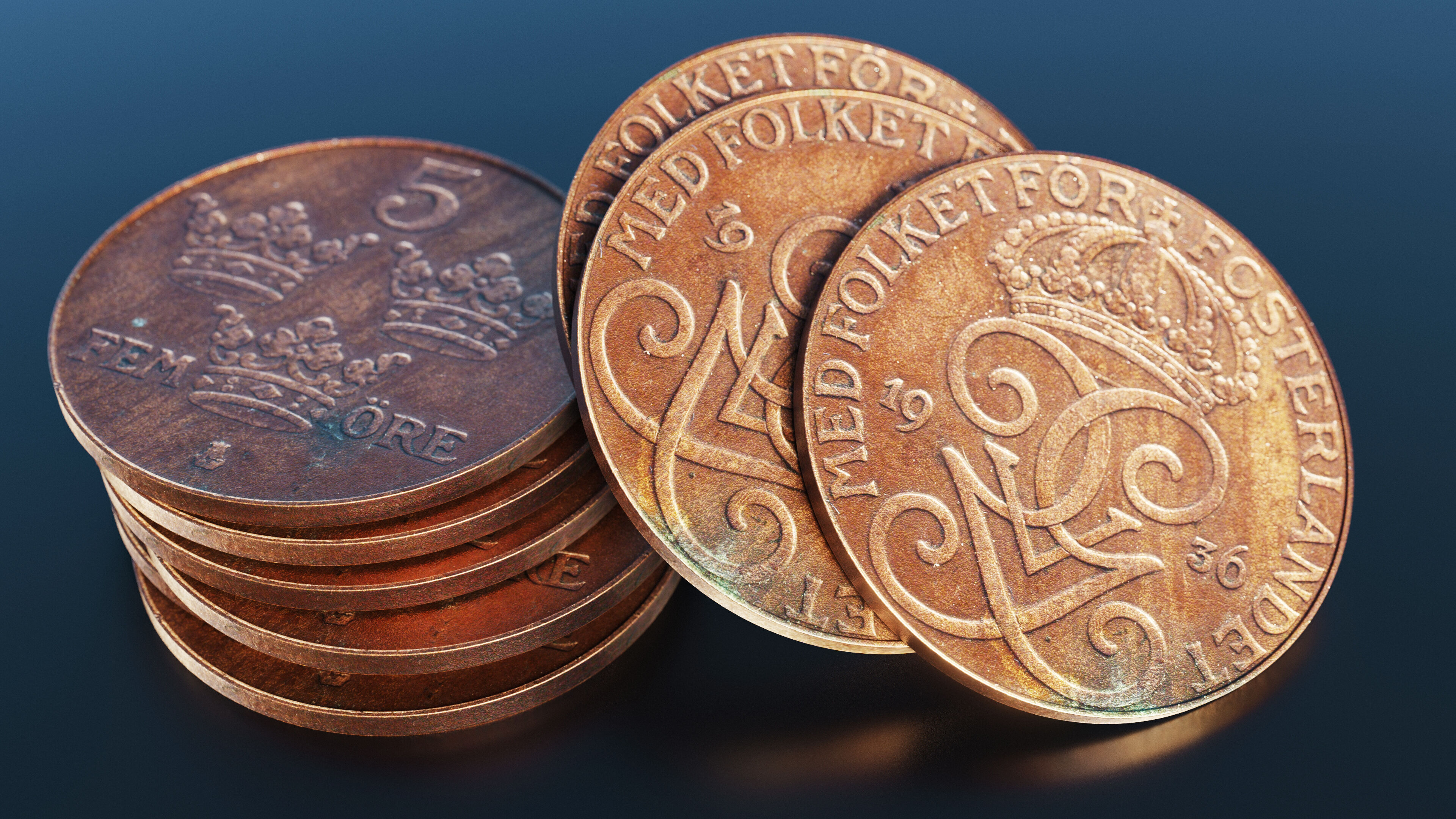 Swedish 5 Ore coin Low-poly 3D model_2