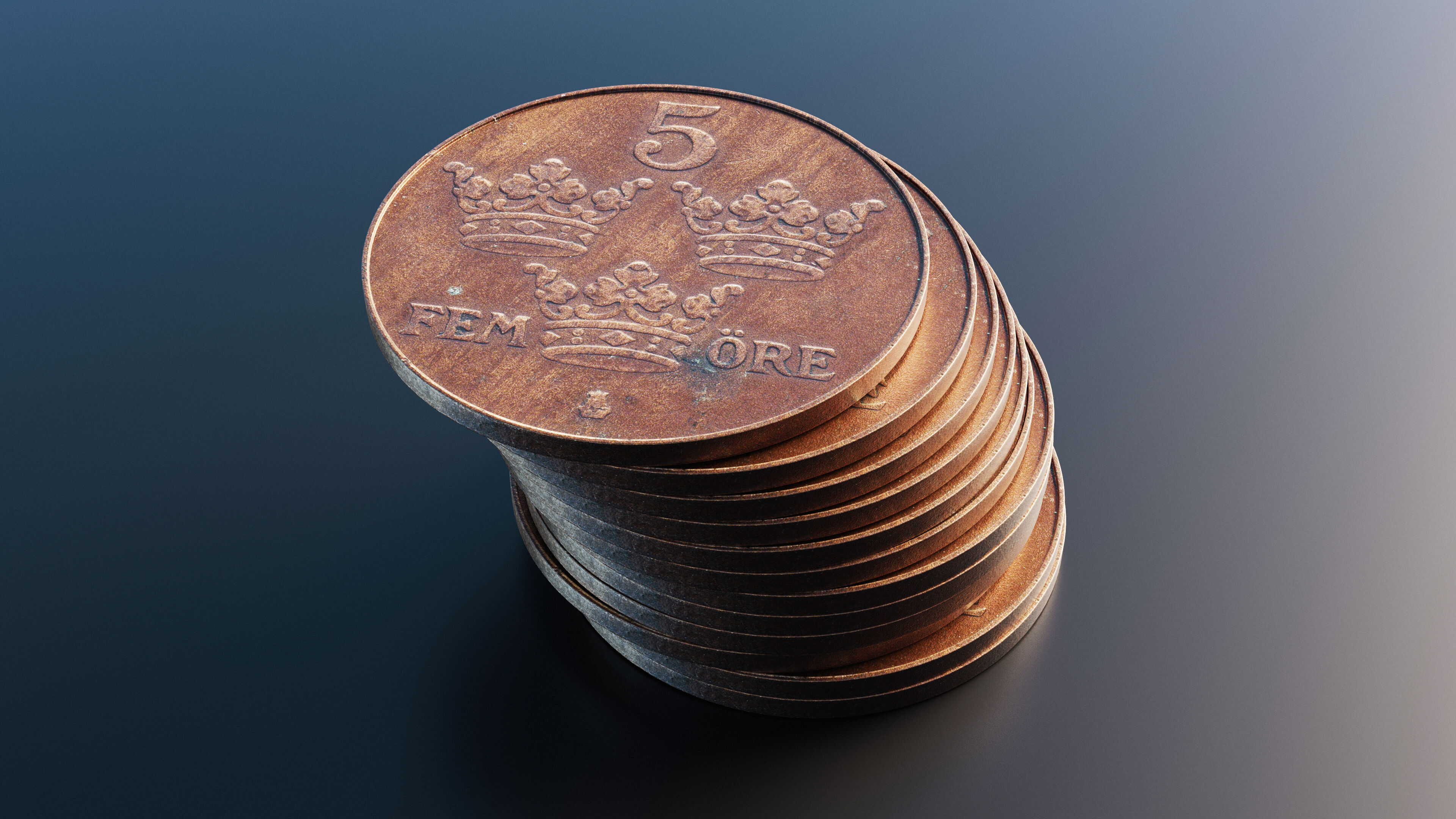 Swedish 5 Ore coin Low-poly 3D model_6